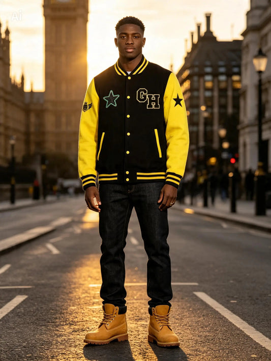 GH gold varsity jacket
