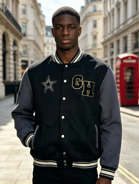 GH black and grey varsity jacket